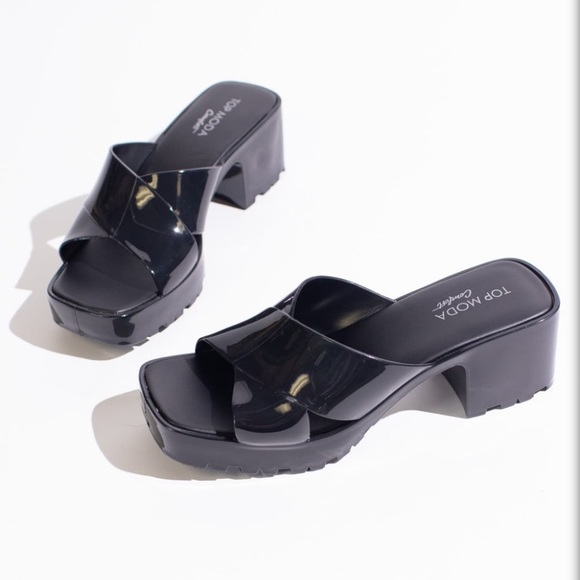 Black Jelly Shiny Platform Sandals Size 8 - Picture 5 of 6